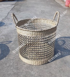 Top Selling Seagrass Eco-Friendly Rustic Round <b>Baskets</b> Set of 2 3 Handwoven Home & Laundry Storage Organization - Product Image 4