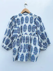 Vestido Mini Casual de Verano para Mujer, Estilo Boho, de Algodón, con Estampado Floral a Mano, Mangas Abullonadas, Corte Holgado, Detalle de Lazo en el Cuello - Product Image 2