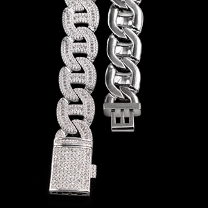 Chaîne cubaine personnalisée en or blanc, entièrement sertie de moissanite et de diamants taille ronde et baguette, style hip-hop, bijoux pour homme - Product Image 2