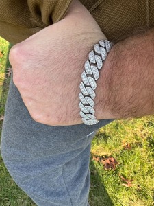 Bracelets chaîne à maillons en argent sterling 925 plaqué or blanc, unisexe, de luxe, style hip-hop, avec moissanite VVS glacée de 10 mm, 12 mm, 14 mm - Product Image 6