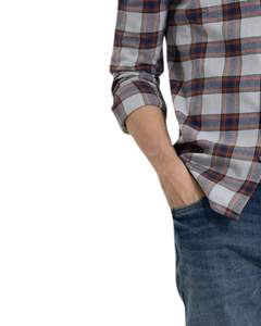 เสื้อเชิ้ตผ้าฝ้ายลายสก็อตสีเทาอ่อนและสีน้ำตาลสนิม แขนยาว ติดกระดุม ทรงลำลอง สั่งผลิตได้ตามแบบ OEM  ทรงพอดีตัว - Product Image 5