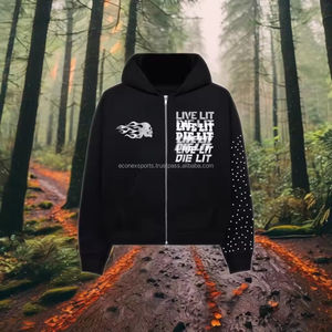 Conjunto de Sudadera con capucha recortada personalizada para hombre con parches bordados lavados con piedra de rizo francés Sudadera con capucha serigrafiada - Product Image 5