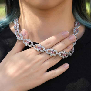 Lab Grown Diamond Floral Link Chain Bracelet Set Iced Out Hip Hop Jewelry Luxury <b>Statement</b> <b>Necklace</b> Bracelet Unisex Gift - Product Image 2