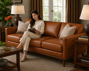 Modern Genuine Leather Three Seat <b>Sofa</b> With Wood Legs Tight Back Straight Arms Living Room Furniture Leather <b>Sofa</b> - Product Image 3