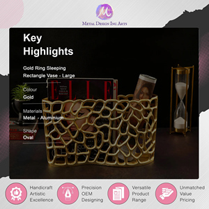 Bulk Distributor Selling Top Notch Quality Aluminum <b>Gold</b> Plated Rectangle Shape Ring Cut Work Sleeping Flower <b>Vase</b> on Sale - Product Image 5