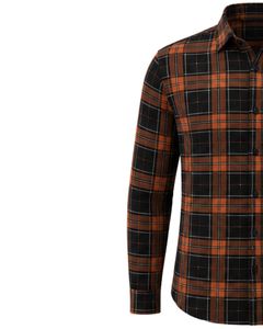 เสื้อเชิ้ตผ้าแฟลนเนลลายสก็อตสีน้ำตาลดำสำหรับผู้ชาย ทรงเข้ารูป ติดกระดุม แขนยาว ผ้าฝ้าย ลายตาราง สไตล์สตรีทแวร์ แฟชั่นเสื้อเชิ้ต - Product Image 4