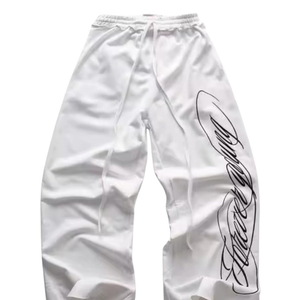 Pantalones Deportivos Unisex Personalizados, Negros y Blancos, de Pierna Ancha, Estilo Y2K, con Estampado Gráfico - Product Image 1