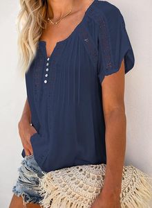 Chemisiers à manches courtes pour femmes, col en V, dentelle crochetée, style décontracté - Product Image 4