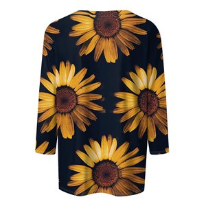 เสื้อยืดลำลองฤดูร้อนสำหรับผู้หญิงไซส์ใหญ่ ลายดอกไม้ แขน 3/4 คอกลม ผ้าโพลีเอสเตอร์ผสมสแปนเด็กซ์ ผ้าถักกันยับ - Product Image 6