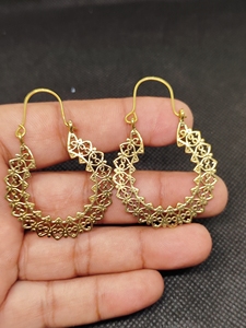 Export Brass Drop <b>Earrings</b> Bulk Handcrafted Gold Plated Finish Pattern Bezel - Product Image 4