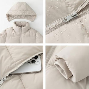Veste matelassée beige pour femme avec capuche, fermeture éclair sur toute la longueur, vêtement d'hiver, longueur normale, couleur unie, polyester - Product Image 5