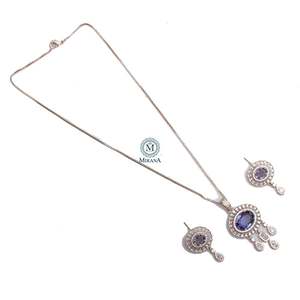 Lavi Lavender American Diamond Gold Plated Zircon Designer Pendant Earring Set for Festival Gift - Product Image 3