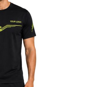 T-shirt de sport pour homme noir et vert fluo, séchage rapide, athlétique, pour la gym, la course et l'entraînement, personnalisable - Product Image 4