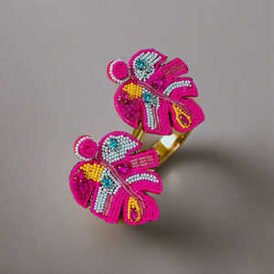 Pendientes de novia bordados a mano estilo bohemio con cuentas y anillo, pendientes nupciales de costura artesanal - Product Image 6