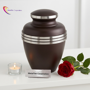 High Quality Brown Cremation Urn Silver Triband Secured Thread Lock Decorative <b>Memorial</b> Ashes Funeral Urns <b>Keepsake</b> Metal Jars - Product Image 1