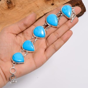 Pear Magnesite Turquoise Bracelet Vintage Sterling Silver Bohemian Handmade Jewelry Gift For Women Girls - Product Image 4