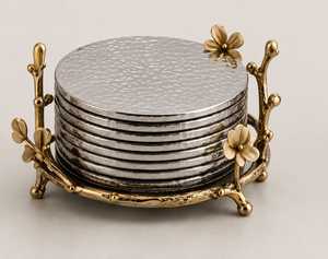 Juego de posavasos de lujo, posavasos para bebidas, posavasos para mesa, juego de posavasos de metal, posavasos de acero inoxidable martillado, premium - Product Image 3
