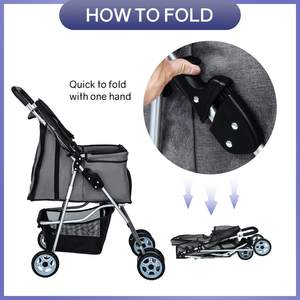 Poussette pour animaux de compagnie de voyage en plein air TH-PPS-229 avec roues verrouillables de conception pliable et tissu facile à nettoyer pour petits et moyens animaux de compagnie - Product Image 4