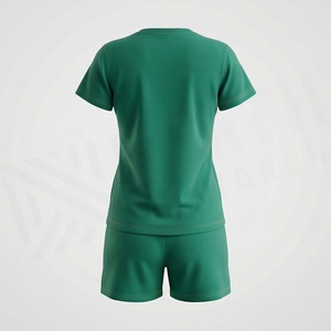 Conjunto Deportivo de 2 Piezas para Mujer con Estampado Geométrico Verde, Camiseta de Manga Corta y Pantalones Cortos por Encima de la Rodilla, Tejido de Secado Rápido - Product Image 2
