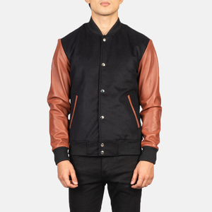 New Street Fashion Winter Coated <b>Long</b> Front Thin Leather Sleeve Brown Black <b>Men</b> Varsity <b>Jackets</b> Custom Private Logo - Product Image 4