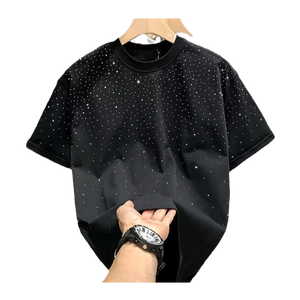 T-shirt Homme Nouvelle Collection Coupe Boxy Manches Courtes Imprimé Strass Personnalisé Paillettes et Diamants en Cristal - Product Image 2