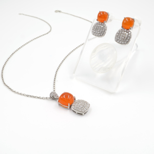 Ensemble de boucles d'oreilles pendantes en argent sterling 925 avec calcédoine orange naturelle, plaqué rhodium, style punk pour femmes, cadeau d'anniversaire, bijoux fins - Product Image 3
