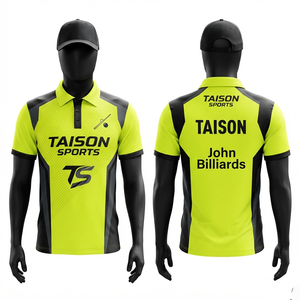 เสื้อโปโลทีมสนุกเกอร์ชาย ผ้าโพลีเอสเตอร์อินเตอร์ล็อคพรีเมียม 180 GSM สีเขียวมะนาว-ดำ-เทา ดีไซน์แผงสี  แบบสั่งทำพิเศษด้วยเทคนิค Sublimation - Product Image 1