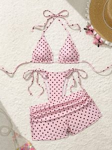 Women's Summer <b>Bikini</b> with Shorts Fashion Two Piece Halter Swimsuit Custom Logo Beachwear With Shorts Swimwear Fashion Swim Suit - Product Image 5