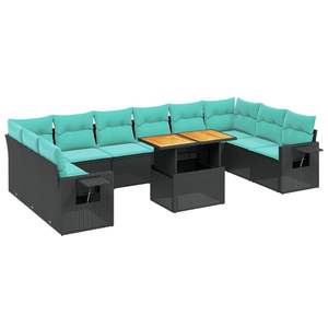 ชุดโซฟาลานบ้านหวายโพลีสีดำ 11 ชิ้นพร้อมเบาะรองนั่งสำหรับชุดสวน - Product Image 2