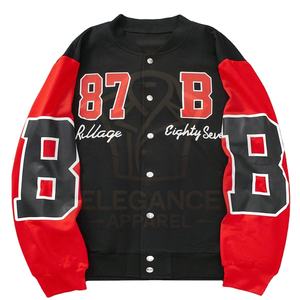แจ็กเก็ตทีมเบสบอลแนวอินเทรนด์แขนยาวพิมพ์ลายตัวเลขแฟชั่นเรียบง่ายสีดำและสีแดง - Product Image 1