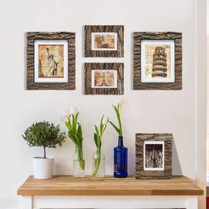 Rustic Wood Picture <b>Frame</b> <b>with</b> Real Bark Solid Wood High Definition Glass,Tabletop or Wall <b>Mounting</b> for Farmhouse Decor - Product Image 2