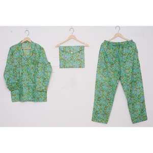 ชุดนอนผ้าฝ้ายแท้ 100% ลายดอกไม้สำหรับผู้หญิง สวมใส่สบายสไตล์ลำลอง แขนยาว ผ้าถัก เหมาะสำหรับฤดูใบไม้ร่วง ฤดูร้อน และฤดูใบไม้ผลิ - Product Image 1