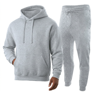 Unisex Gray Hooded Tracksuit Full Sleeve Solid Color Casual Joggers Set Regular Fit Cotton Sweatshirt <b>Pants</b> Autumn Wear - Product Image 1
