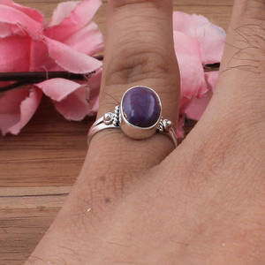 Anillo de Plata de Ley con Turquesa Púrpura Natural, Gema Ovalada, Anillo Clásico de Boda para Mujer, Engaste de Bisel, Joyería con Piedra Genuina - Product Image 2