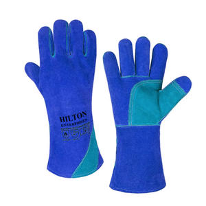 Venta al por mayor de guantes de soldadura de cuero de vaca resistente al calor, reforzado Palma y pulgar, guantes de trabajo de puños de seguridad para uso industrial - Product Image 3