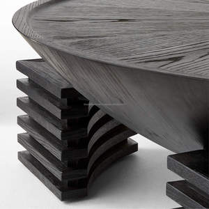 Table basse ronde moderne de luxe en bois massif, table centrale noire pour salon, mobilier contemporain pour la maison, OEM ODM - Product Image 4