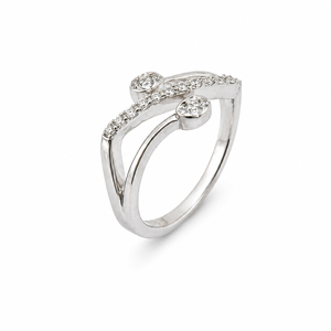 925 Sterling Silver Womens <b>Open</b> Wave <b>Ring</b> with Cubic Zirconia Pave and Cluster Accents Modern Minimalist Design High Polish Fini - Product Image 2