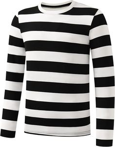 เสื้อยืดคอกลมแขนยาวลายทางสำหรับผู้ชายไซส์ใหญ่ ระบายอากาศได้ดี สไตล์ลำลอง สีดำขาว ทันสมัย ใส่สบาย - Product Image 3