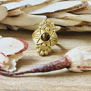 Latest Design Boho Star Tiger Eye <b>Ring</b> Tribal Brass Jewelry For Women 18K Gold Plated Celestial <b>Chunky</b> Statement Wholesale <b>Ring</b> - Product Image 1