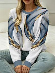 Sudadera de cuello redondo para mujer, estampado abstracto, manga larga, informal, de punto, para otoño - Product Image 4