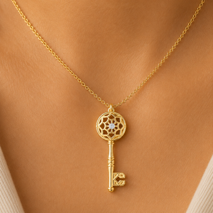 Collier pendentif en diamant de laboratoire taille ronde, or massif 14K 18K, pendentif géométrique en forme de clé, bijoux fins, fabricant grossiste - Product Image 1