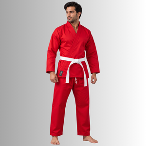 Karate Gi Set Adult Cotton Karate Uniform Mens Jacket Pants Belt Included White Black Blue <b>Red</b> Lightweight Student - Product Image 1