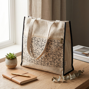 Sac de Shopping Fourre-Tout Personnalisé en Toile de Jute et Coton Ciré Réutilisable pour Femme-pour Bureau, Plage, Mariage, Épicerie - Product Image 6