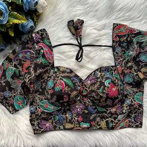 Blusa de Novia de Manga Corta, 100% Algodón, Lino Pesado, para Mujer |   Bordado de Diseño, Lavable, Impresión Digital, Estilo Indie Folk Étnico - Product Image 4