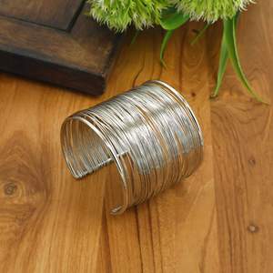 Wide Stainless Steel Wire <b>Cuff</b> <b>Bracelet</b>, Gold <b>Silver</b> Layered <b>Cuff</b> Bangle, Minimalist Statement <b>Bracelet</b>, Adjustable Open <b>Cuff</b> - Product Image 4