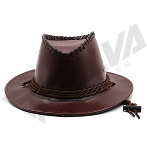 Chapeau de cowboy western en cuir de tête de vache avec rivets, à large bord, pour hommes et femmes, idéal pour les voyages en extérieur et la protection solaire - Product Image 3
