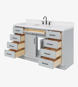 Meuble-lavabo de salle de bain Timothy sur mesure de 60 pouces, avec vasque simple, 9 options de finition, directement de l'usine au Vietnam - Product Image 4