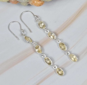925 Sterling Silver Yellow Citrine <b>Hook</b> <b>Earrings</b> Handmade Stone Faceted November Birthstone Jewelry for her - Product Image 2