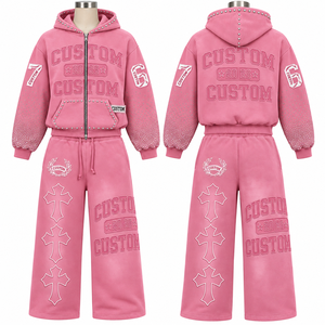 Conjunto de Sudadera con Capucha Personalizada Extra Grande con Cremallera y Bordado, Detalles de Pedrería, Unisex, 100% Algodón, Felpa Francesa Antiarrugas, Estilo Urbano - Product Image 1