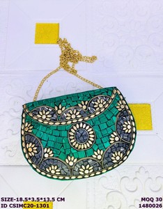 Sac à main en mosaïque métallique artisanal Craftstages International, chaîne dorée tendance, multifonction, doublure en satin 1-1,9L, pour soirée - Product Image 4